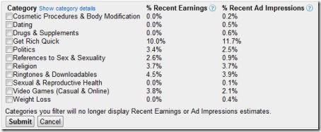 google adsense category filtering