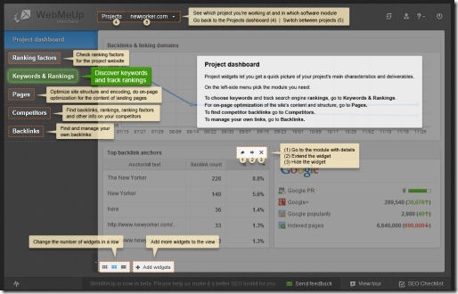 webmeup dashboard overview
