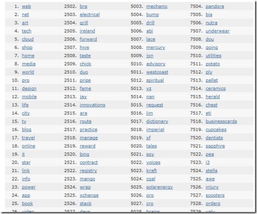 most popular domain name terms